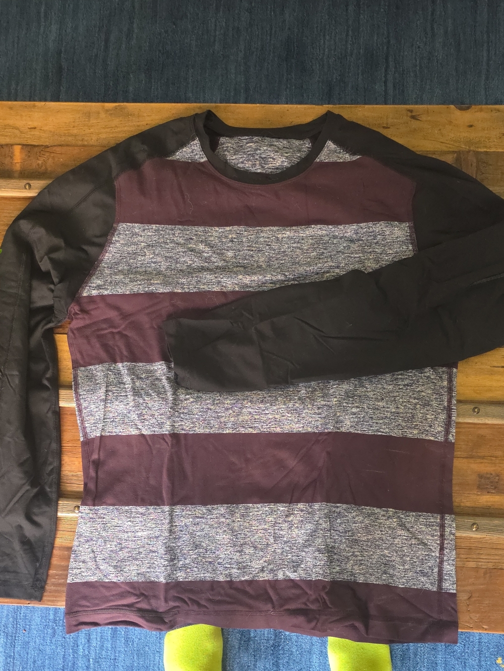 Lululemon Men's Black and Burgundy Striped Long Sleeve Shirt
